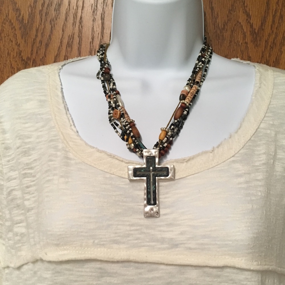 Western Patina and Silver cross necklace